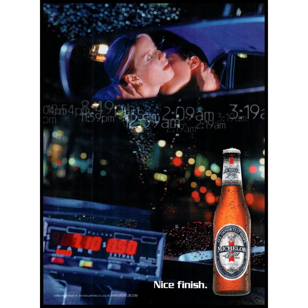 2002 Michelob Light Beet Vintage Print Ad Couple Kissing in Car Date Wall Art
